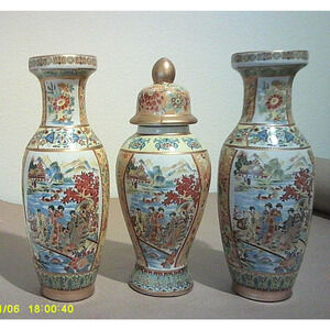 VINTAGE CHINESE PORCELAIN SET OF 3 HAND PAINTED 12" EACH
